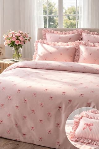 Uçkan Home %100 Pamuklu Fiyonk Desen Fırfırlı Tek Kişilik Nevresim Seti---93