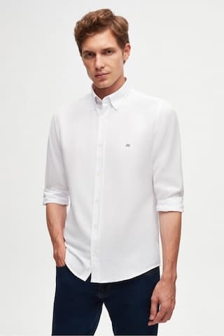 D'S Damat Ds Damat Slim Fit Beyaz Oxford Düğmeli Yaka Kolay Ütülenebilir Nakış Detaylı Pamuklu Gömlek 4HC02ORT03265 Beyaz