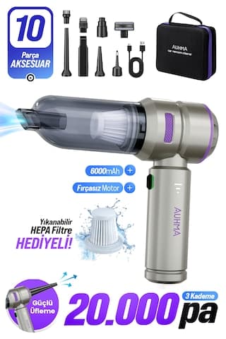 Auhma Ahv-02 20.000PA Kablosuz Taşınabilir Araç İçi Süpürgesi Mor