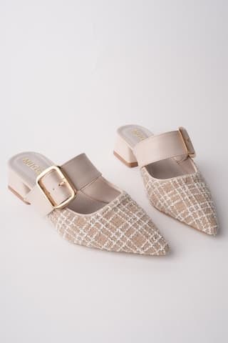 Muggo Destiny Gold Tokalı Tek Bant Sivri Burun Kadın Topuklu Terlik Bej