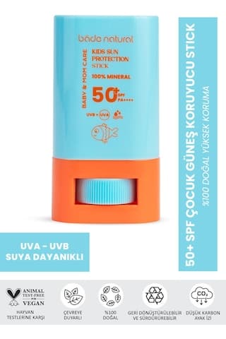 Bade Natural Doğal ve Mineral Filtreli 16 gr 50 Faktör Çocuk Stick Güneş Kremi