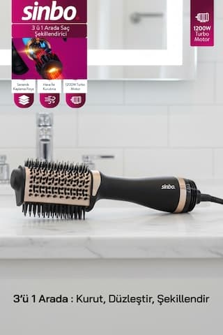 Sinbo Shd-1731 3 Ü 1 Arada Saç Şekillendirici 1200w, Seramik Fırça, Hızlı Şekillendirme