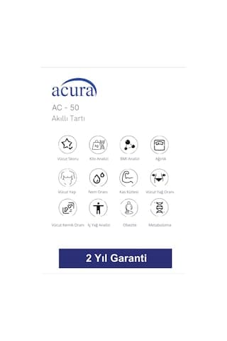 Acura Ac-50 Ce Onaylı Yağ, Su, Kas Ve Kilo Ölçer Akıllı Tartı