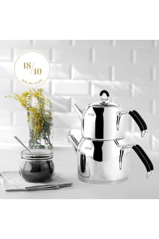 Nehir Modern Maxi Büyük Boy Paslanmaz Çelik 1.6-2.5 Lt. Çaydanlık Takımı