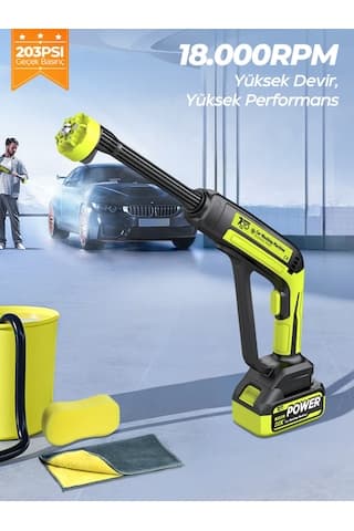 7go 7cw02 Akülü Şarjlı Yüksek Basınçlı Araç Ve Bahçe Yıkama Temizleme Tabancası 2 Batarya + 5 M Hortum