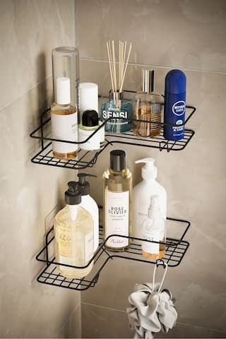 Suntel Yapışkanlı Paslanmaz Banyo Düzenleyici Köşe Rafı 2 Adet Siyah