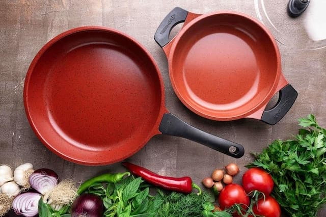 ThermoAd 2'li Döküm Flora Tava Sahan Seti Red Diamond  20 CM Sahan - 26 CM Tavan