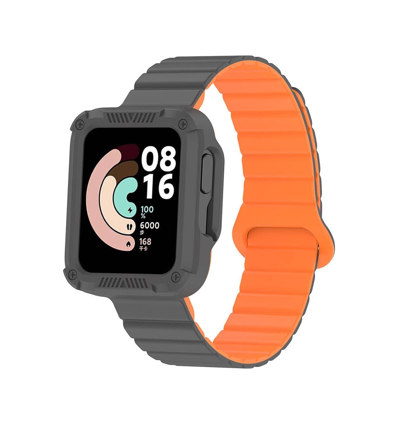 Xiaomi Redmi Watch 1 Silikon Kordon Ardx Krd-105 Strap Kayış-gri-turuncu