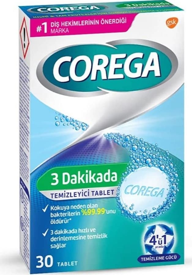 Corega 3 Dakikada Protez Temizleyici Tablet 30'lu