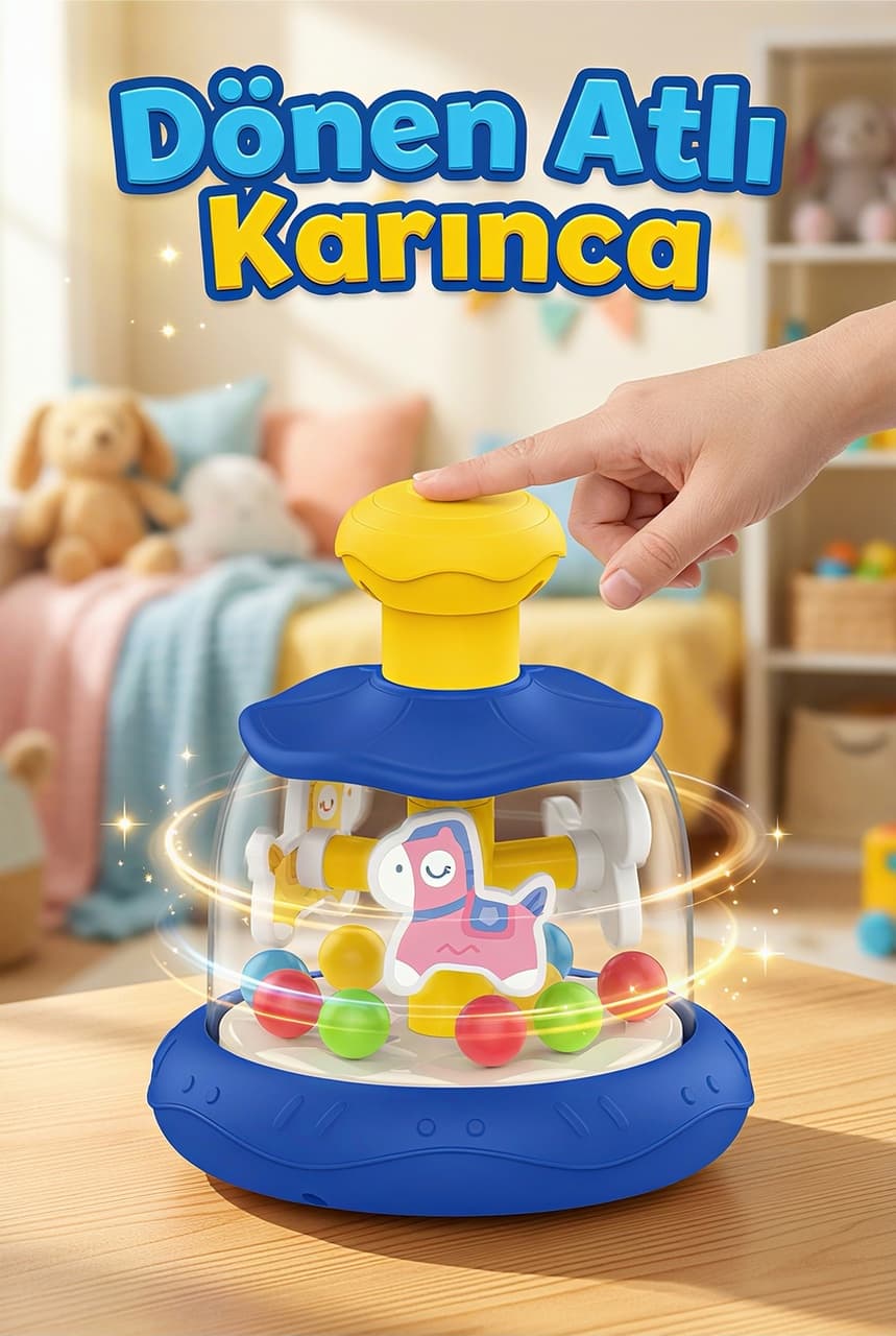 Bas-çevir Atlı Karınca Oyuncağı Renkli Toplu Eğitici Bebek Oyuncağı - Mavi