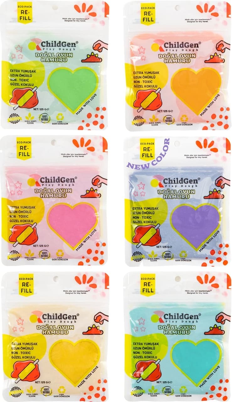 Doğal Oyun Hamuru - 6'lı Pastel Set 6x125 Gr Vakumlu Kartuş Paket - Ecopack-refill
