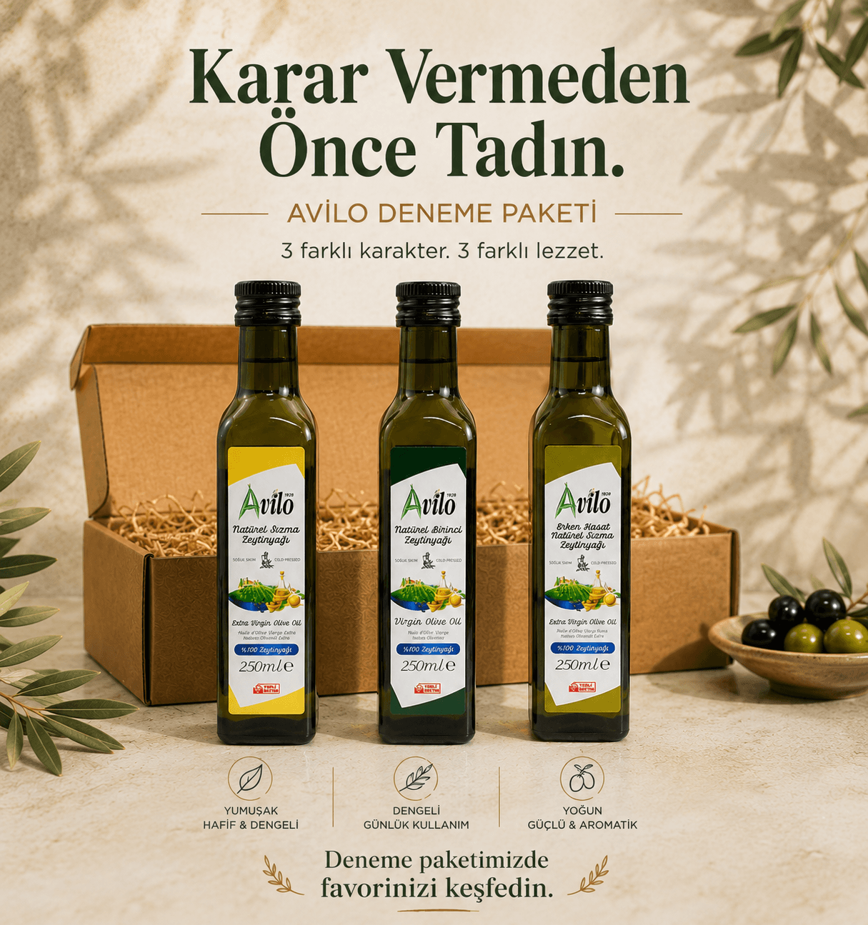 Avilo Zeytinyağı Deneme Seti 3 x 250 ML