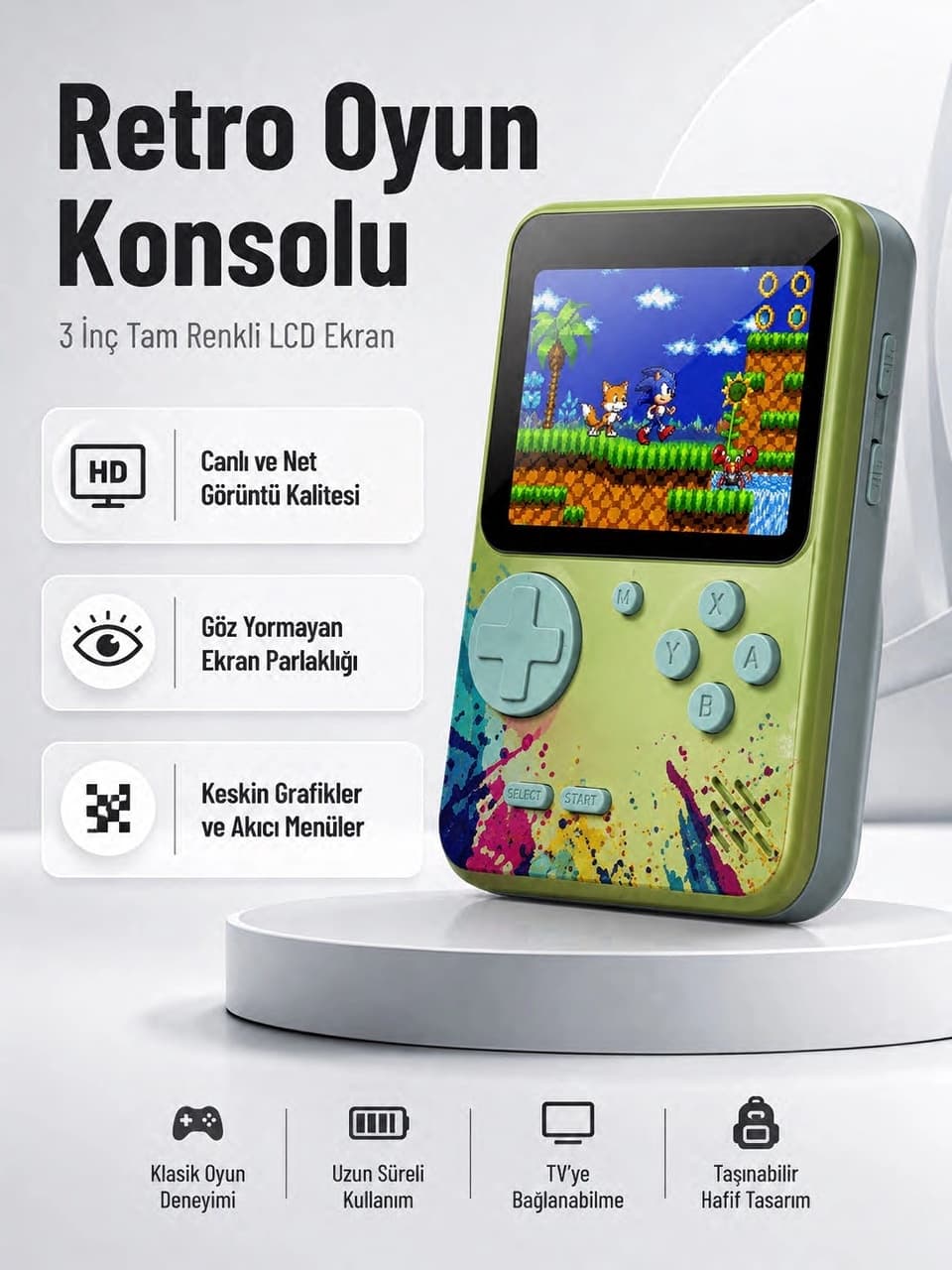 Zenvia 3 İnç Renkli Ekranlı Taşınabilir El Konsolu G5 Modeli Znv2026