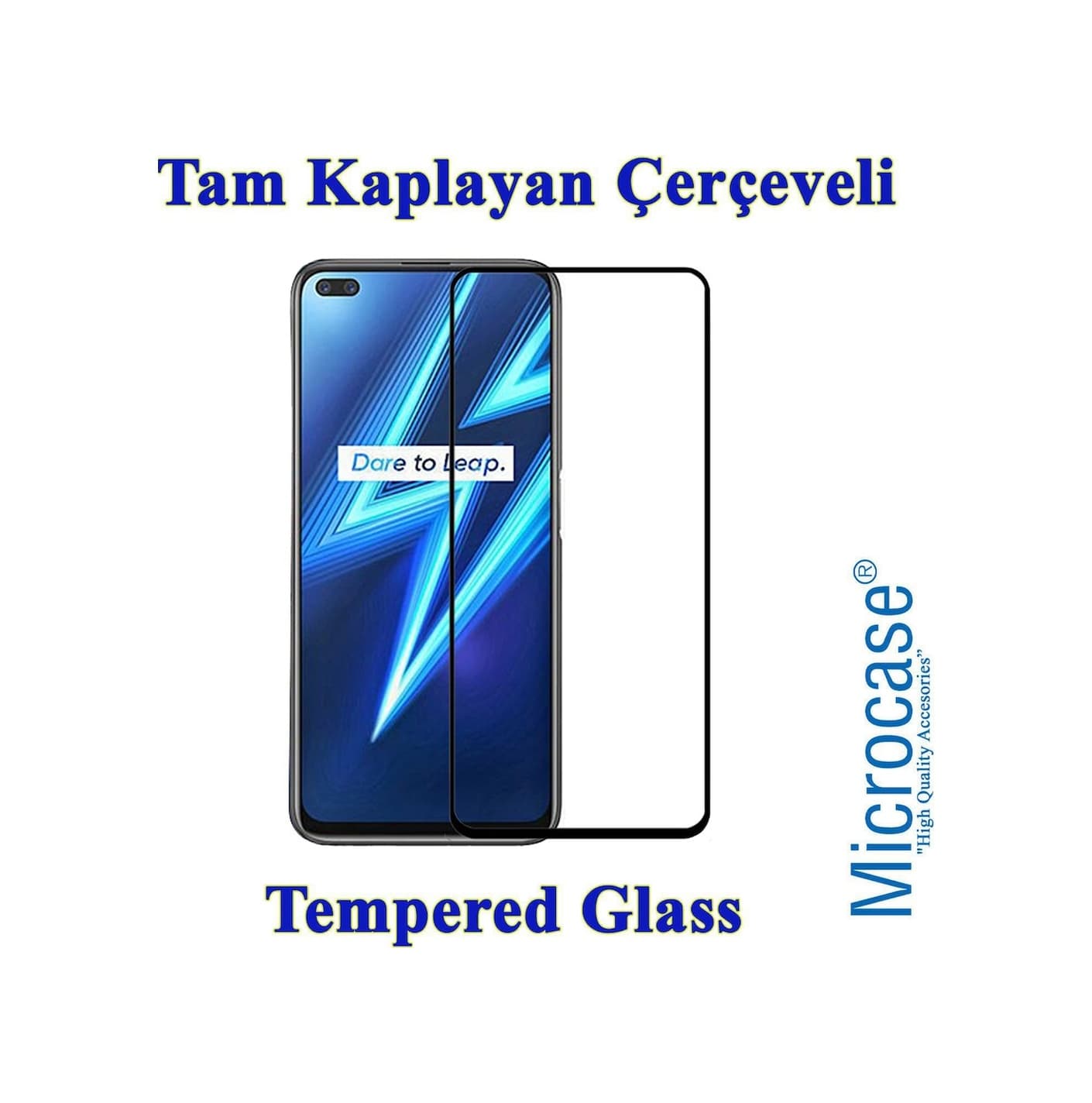 Microcase Realme 6 Pro Tam Kaplayan Çerçeveli Tempered Cam Siyah
