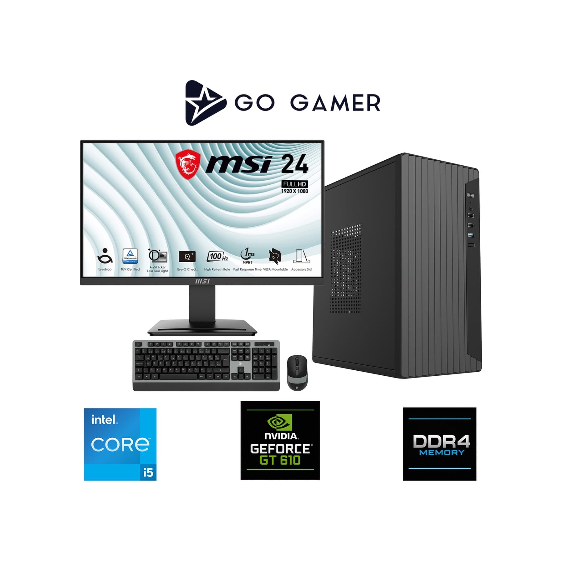 Go Gamer E246D i5-14400F 16 GB 1 TB SSD GT610 24" Free Dos Oem Paket Masaüstü Oyuncu Bilgisayarı