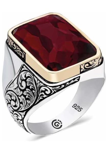 Gumush Gümüş Bordo Taşlı Köşeli Erkek