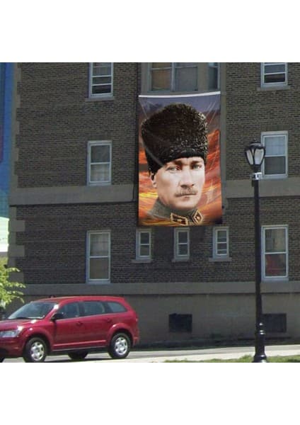 Asilmeydan Kalpaklı Mustafa Kemal Atatürk Poster Cephe Bayrağı -Bayrak - 3x4,5