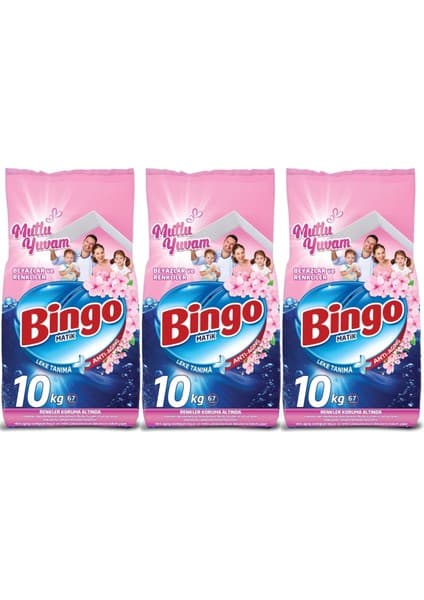 Bingo Matik Toz Çamaşır Deterjanı 30 kg Beyazlar ve Renkliler (3 Paket x 10 Kg) (201 Yıkama) (Mutlu