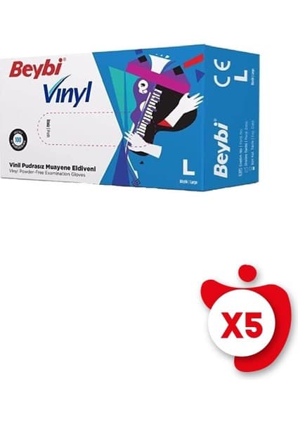 Beybi Pudrasız Vinil Eldiven L Beden Beyaz 100'lü 5