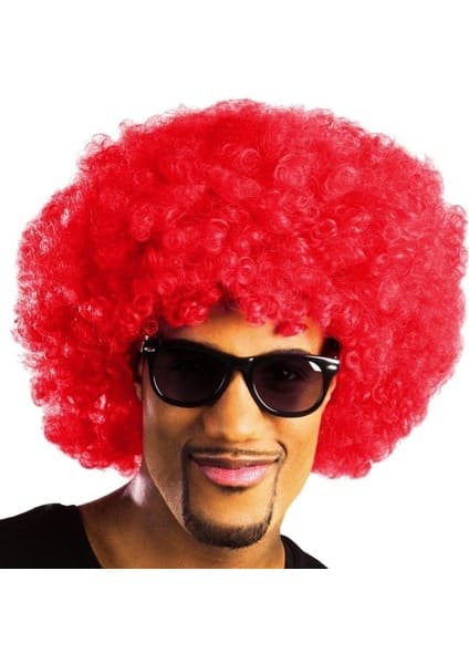Colezium Kırmızı Renk Kıvırcık Afro Bonus Peruk