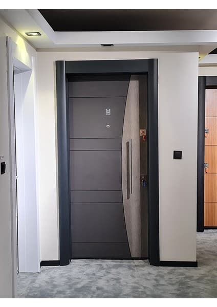 Tezdoor Antrasit Renk Statik Kasalı Desenli Düz Model Daire Kapısı, Çelik Kapı, Villa
