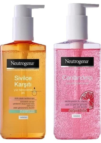 Neutrogena Visibly Clear Yağsız Yüz Temizleme Jeli 200 ml ve Yüz Yıkama Jeli Pembe Greyfurt 200