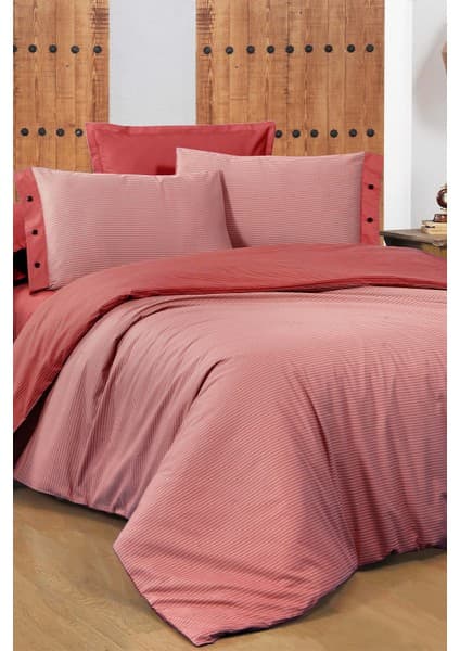 Sarev New Fancy Stripe Kırmızı King Size (Battal Boy) %100 Pamuk Çizgili Nevresim