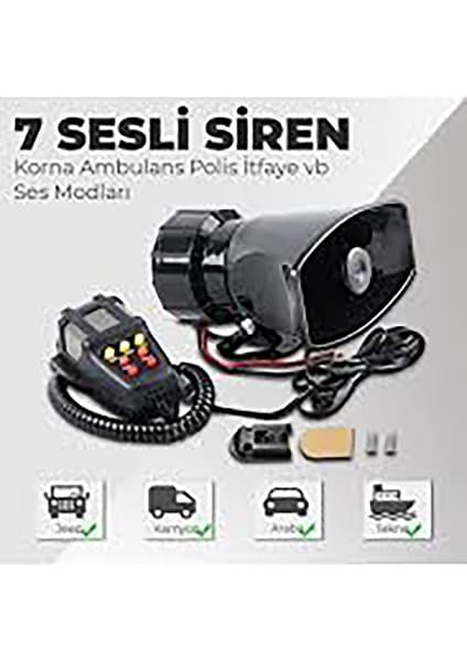 BTM Otomotiv BTM 7 Sesli Mikrofonlu Megafon Siren 100 Watt Yüksek Sesli Modeli Türkiye