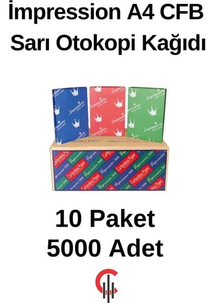 Impression A4 Cfb Sarı Otokopi Kağıdı 10 Paket 5000