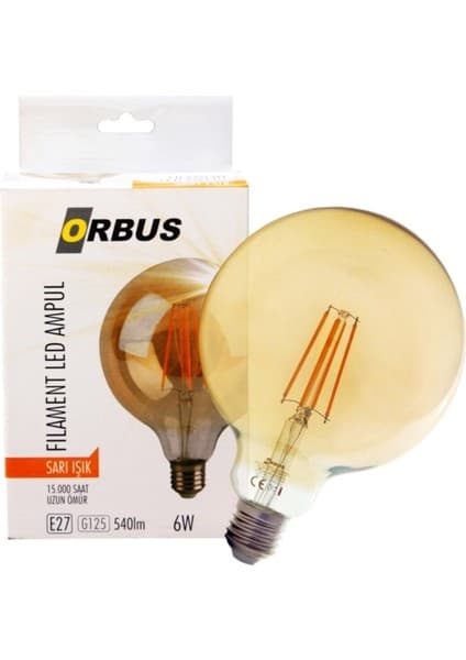 Orbus G125 LED Ampul 6W E27 Sarı Işık 540 Lumen Uzun Ömürlü Dekoratif
