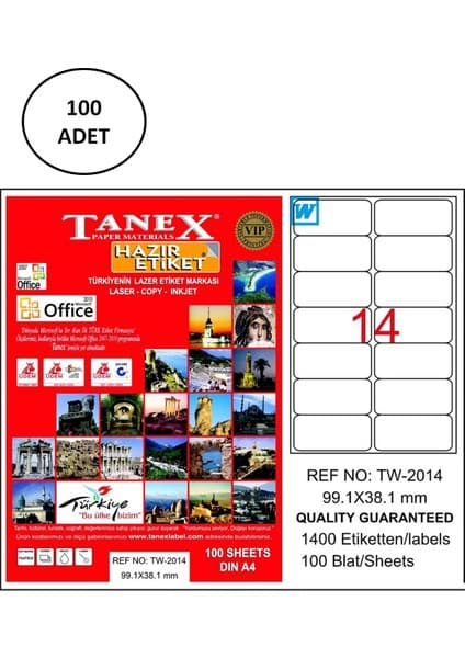 Tanex TW-2014 Lazer Etiket 99 x 38 mm 100