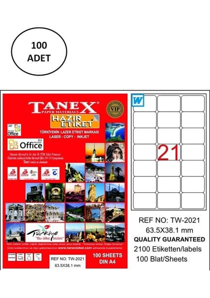 Tanex TW-2021 63 5 x 38 1 mm Lazer Etiket 100