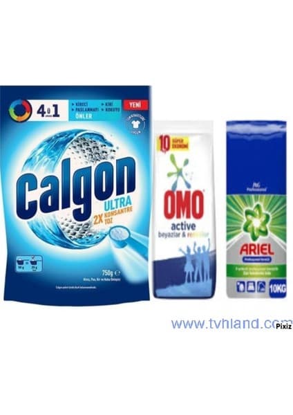 Calgon 750 gr + Omo 10 kg + Ariel 10
