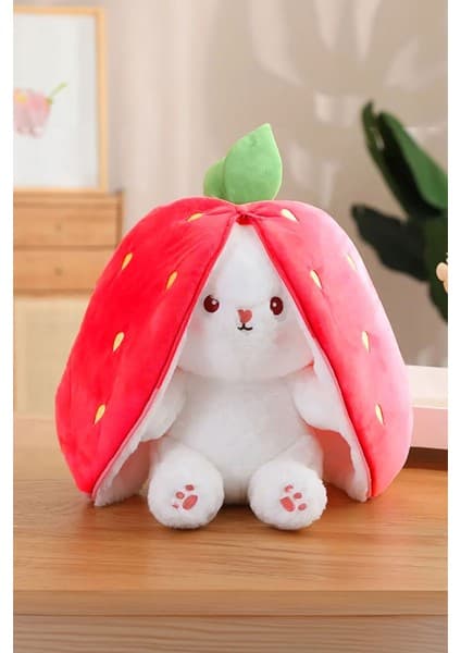 Home Dekor Sevimli Çilek Tavşan Peluş Çilek Tavşan Çantalı 50 cm Sevimli Çilek Tavşan