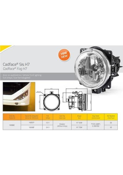 Farba H7 Sis Lambası 24V Karsan Jest Otokar Cadface Düz Cam Farba