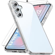 M.TK Moveteck Samsung Galaxy S24 Fe Kılıf Kamera Çıkıntılı Korumalı Yumuşak Şeffaf Silikon + 9h Ekran Koruyucu Cam