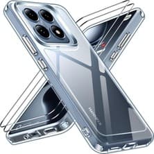 M.TK Moveteck Xiaomi Mi 14T Pro Kılıf Kamera Çıkıntılı Yumuşak Şeffaf Silikon + 9h Ekran Koruyucu Cam Set 2in1