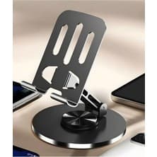 Fibaks Alüminyum Katlanabilir 360 Dönebilen Ayarlanabilir Telefon Standı Telefon Tutacağı Tablet Tutucu Masa Üstü Siyah