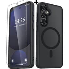 M.tk moveteck Samsung Galaxy S23 Fe Kılıf Mat Magsafe Şarj Özellikli Hassas Butonlu Yumuşak Renkli Kenarlı + Ekran Koruyucu Cam Set 2in1