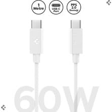 Spigen USB-C to USB-C 1 Metre Kablo 60W Güç / PPS 2.0 Desteği Super Hızlı Şarj / 480 Mbps Data Aktarım Hızı Type-C Ekstra Dayanıklı White - ACA08717