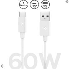 Spigen USB-A to USB-C 1 Metre Kablo 60W Güç / Hızlı Şarj / 480 Mbps Data Aktarım Hızı Type-C Ekstra Dayanıklı White - ACA08715
