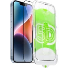 Fibaks Apple iPhone 13/13 Pro/14/16E Uyumlu Kolay Uygulama Aparatlı Siyah Çerçeveli Tam Kapatan Cam Ekran Koruyucu