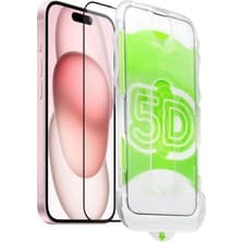 Apple iPhone 15/14 Pro/16 Kolay Uygulama Aparatlı Siyah Çerçeveli Tam Kapatan Kırılmaz Cam Ekran Koruyucu