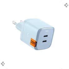 Spigen 45W USB-C 2 Port Mini Hızlı Şarj Aleti PPS 2.0 Desteği / Isı Düşürücü GaN III Destekli Akım Korumalı Güç Adaptörü iPhone & Android & iPad & MacBook Type-C PE2203 Blue - ACH05156