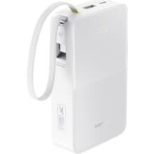 Baseus Enerfill FC51 Bipow2 Pro Dijital Göstergeli Super Hızlı Power Bank Type-C Kablolu, Usb-C 2 Çıkışlı 20000MAH 22.5W Beyaz