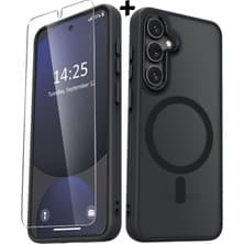 M.TK Moveteck Samsung Galaxy S25 Fe Kılıf Mat Magsafe Şarj Özellikli Hassas Butonlu Yumuşak Renkli Kenarlı + Ekran Koruyucu Cam Set 2in1