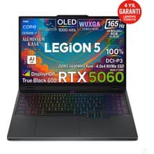 Lenovo Legion 5 15IRX10 Intel Core I7 14700HX 32GB 1TB SSD RTX5060 8GB (115W) OLED 15.1" WQXGA (2560X1600) 165Hz Freedos Taşınabilir Bilgisayar 83LY00KXTR