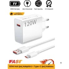 Teknofone Xiaomi Uyumlu 120W Watt Turbo Ultra Hızlı Şarj Aleti Seti Usb- Type-C Kablo ve Adaptör Şarj Seti
