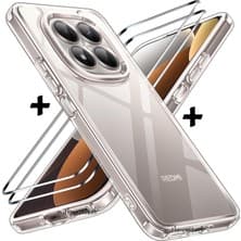 M.TK Moveteck Xiaomi Redmi Note 15 Pro+ Plus Kılıf Kamera Çıkıntılı Korumalı Yumuşak Şeffaf Silikon + 9h Ekran Koruyucu Cam Set 2in1
