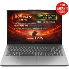Lenovo LOQ 15ARP10E AMD Ryzen 7 7735HS 16GB 1TB SSD RTX 3050 6GB 15.6" FHD (1920X1080) IPS 144Hz Freedos Taşınabilir Bilgisayar 83S00032TR